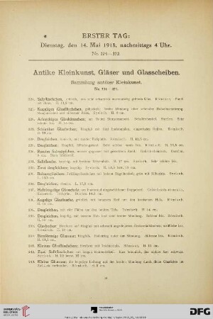 Antike Kleinkunst, Gläser und Glasscheiben. Sammlung antiker Kleinkunst. (Nr. 224-372)
