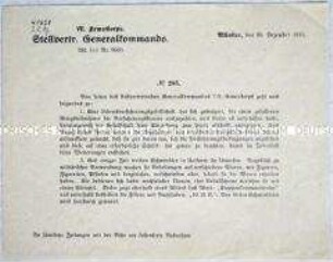 Rundschreiben des Stellvertretenden Oberkommandos der VII. Armee an die Presse mit der Warnung vor Betrügern in Uniform