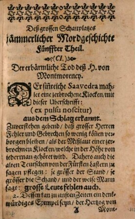 Der Grosse Schauplatz Jämerlicher Mordgeschichte : Mit vielen merkwürdigen Erzehlungen neu üblichen Gedichten, Lehrreichen Sprüchen, Scharffsinnigen Hoffreden, artigen Schertzfragen und Antworten, 5/6. (1649).