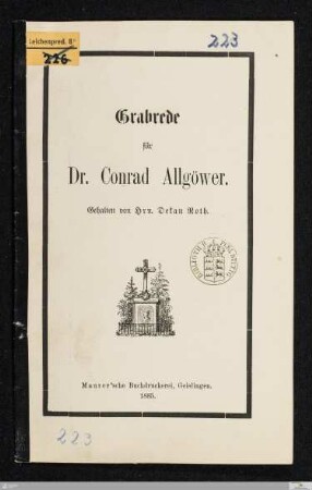Grabrede für Dr. Conrad Allgöwer