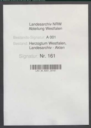 Pacht-Rechnung der Oberkellnerei Arnsberg