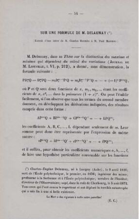Sur une formule de M. Delaunay.