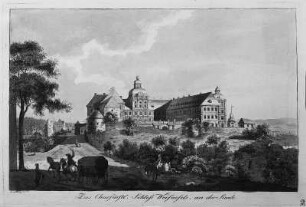 Schloß in Weißenfels : Weißenfels, Schloss Neu-Augustusburg mit Lastfuhrwerk, Radierung