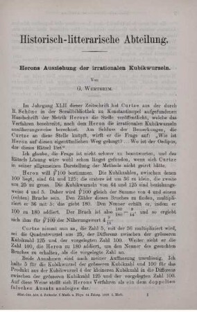 Herons Ausziehung der irrationalen Kubikwurzeln.