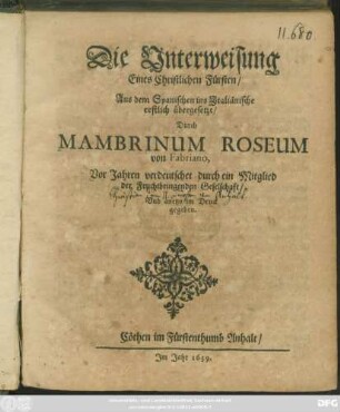 Die Unterweisung Eines Christlichen Fürsten