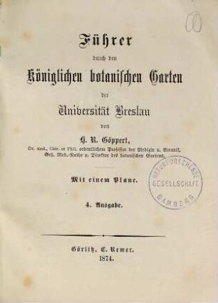 Führer durch den königlichen botanischen Garten der Universität Breslau