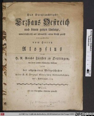Das Durchlauchtigste Erzhaus Oestreich nach seinem ganzen Umfange