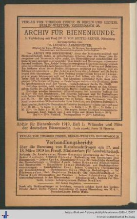 Information zum Archiv für Bienenkunde.