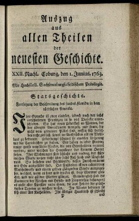 XXII. Nachl. Coburg, den 1. Junius, 1763.