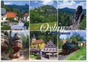 Ansichten von Oybin, Berg Oybin, Kelchstein, Bergkirche und Schmalspurbahn