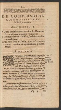 De Conversione Coenae Publicae In Missam privatam.