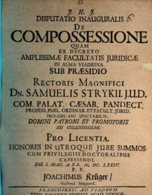 Disp. inaug. de compossessione