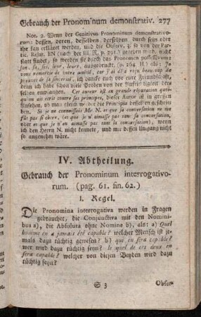IV. Abtheilung. Gebrauch der Pronominum interrogativorum.