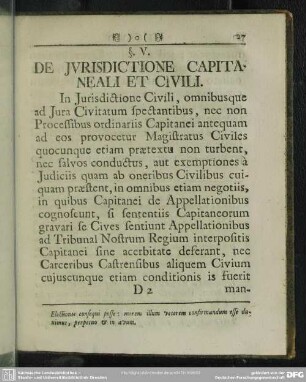 §. V. De Iurisdictione Capitaneali Et Civili