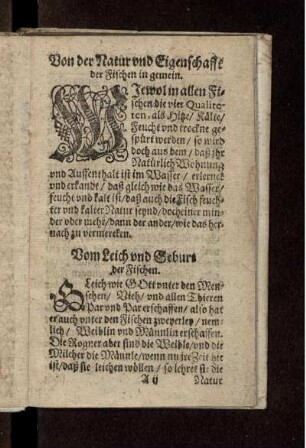 Von der Natur und Eigenschafft der Fischen in gemein