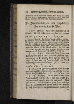 Die Irrationalwurzeln und eingebildete oder unmögliche Grössen.