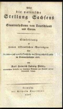 Schrift über die politische Stellung Sachsens in Deutschland und Europa
