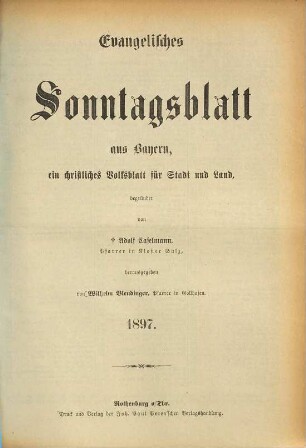 Evangelisches Sonntagsblatt aus Bayern. 1897