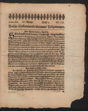 Anno 1665. XV. Woche. Stück 3. No. LIX.