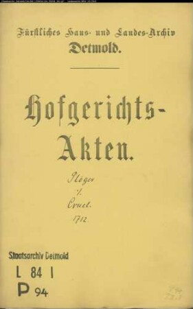 Plöger, Joh. Simon in Dehlentrup gegen Joh. Jürgen Cruel im Klüt - Schuldforderung