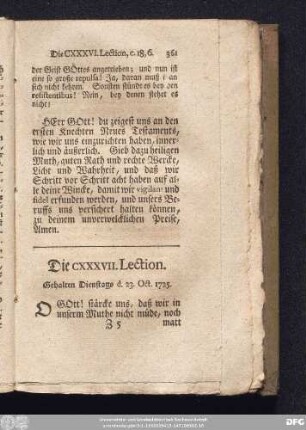 Die CXXXVII. Lection. Gehalten Dienstags d. 23. Oct. 1725.