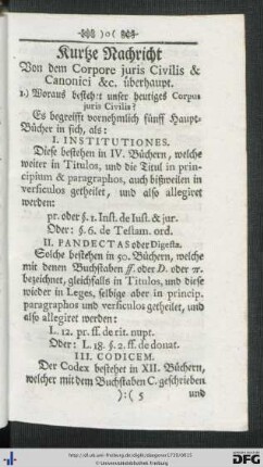 Kurtze Nachricht Von dem Corpore juris Civilis et Canonici etc. überhaupt.