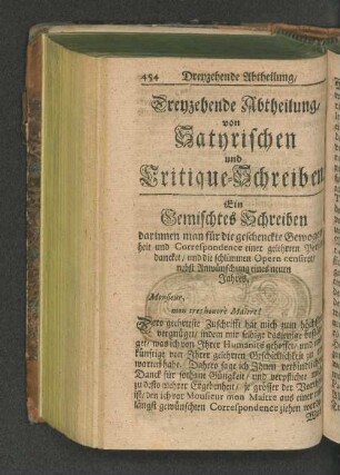 Dreyzehende Abtheilung, von Satyrischen und Critique-Schreiben.