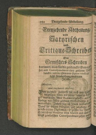 Dreyzehende Abtheilung, von Satyrischen und Critique-Schreiben.