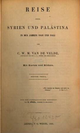 Reise durch Syrien und Palästina in den Jahren 1851 und 1852, 1