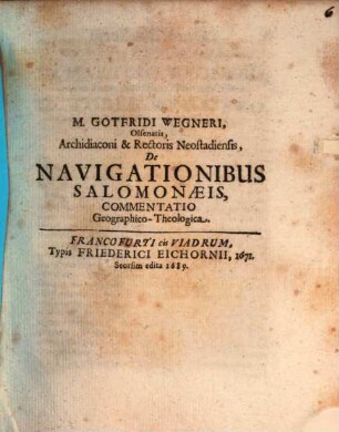 De navigationibus Salomonaeis commentatio geogr.-theol.