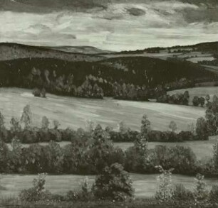 Landschaft. Grünes Bergland : Birnstengel, Richard: Landschaft. Grünes Bergland (wohl Osterzgebirge gegen Kahleberg). Bezeichnet und datiert 1914. Öl auf Leinwand; 74 x 78 cm. Dresden: SLUB / Deutsche Fotothek
