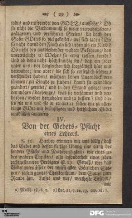 IV. Von der Gebets-Pflicht eines Lehrers.