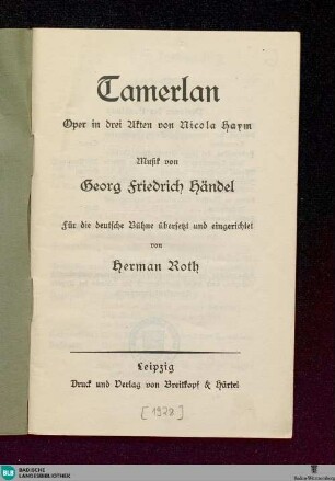 Tamerlan : Oper in 3 Akten