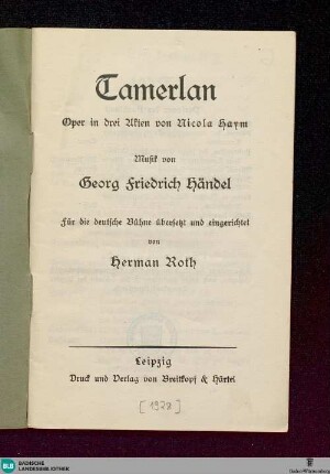 Tamerlan : Oper in 3 Akten