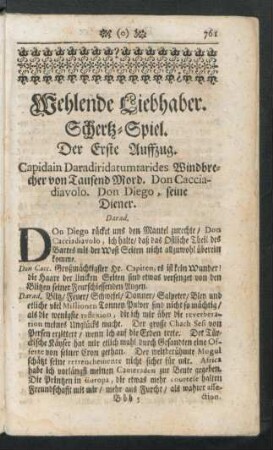 Wehlende Liebhaber. Schertz-Spiel. Der Erste - Ander Auffzug.