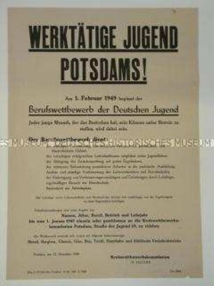 Maueranschlag mit einem Aufruf zum "Berufswettbewerb der Deutschen Jugend" in Potsdam