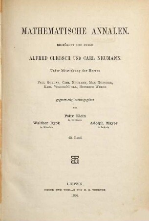Mathematische Annalen. 45. 1894