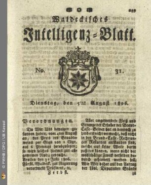No. 31. Dienstag, den 5ten August 1806