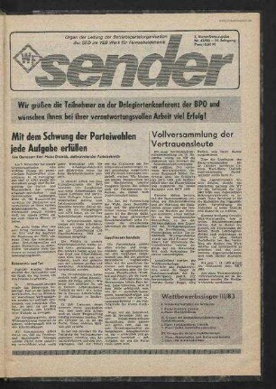 Betriebszeitung 'WF-Sender', Nr.43/1983 (2. Novemberausgabe 1983)