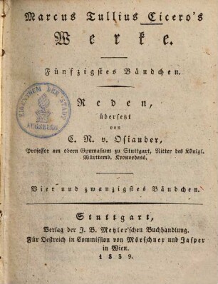Marcus Tullius Cicero's Werke, 50. Reden ; 24. Bd.