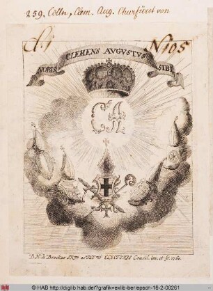 Exlibris des Kurfürsten und Erzbischofs Klemens August von Köln
