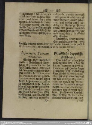 X. Informatio Patrum Jesuitarum - X. Gräffliche Lippische Ablehnung