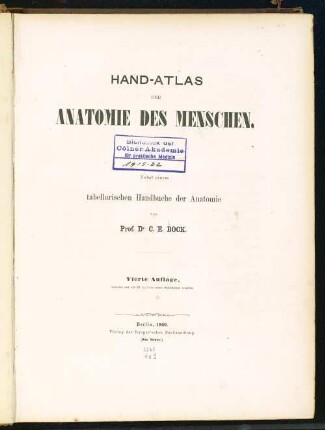 Handatlas der Anatomie des Menschen : nebst einem tabellarischen Handbuche der Anatomie