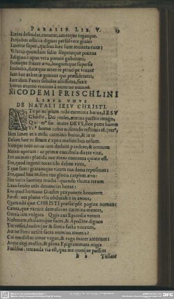 Nicodemi Frischlini Liber Unus De Natali Iesu Christi