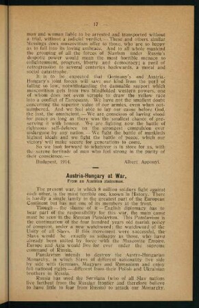 17-29, Austria-Hungary at War - II. The Situation before the War