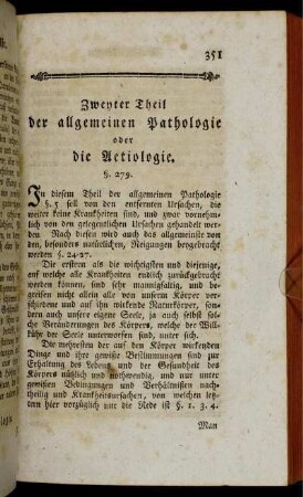 Zweyter Theil der allgemeinen Pathologie oder die Aetiologie.