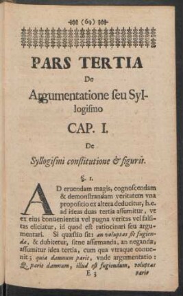 Pars Tertia De Argumentatione seu Syllogismo