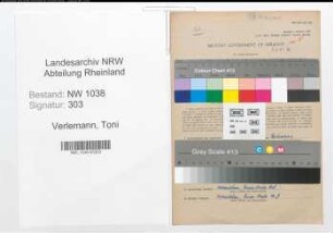 Entnazifizierung Toni Verlemann , geb. 31.07.1907 (Kindergaertnerin)