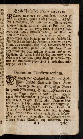 A4r-A5v, Hochfürstlich Privilegium. Decretum Confirmatorium.