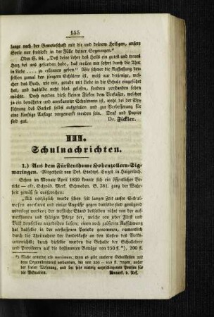 Aus dem Fürstenthume Hohenzollern-Sigmaringen : [Schulnachrichten]